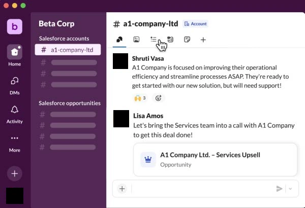 Slack communication between marketing team and SEO agency