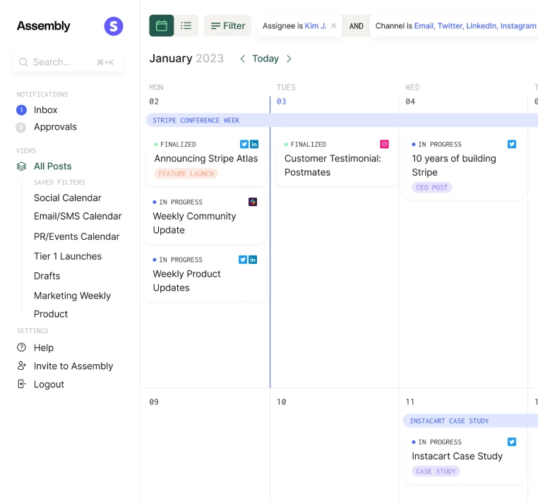 Content calendar showing scheduled blog posts