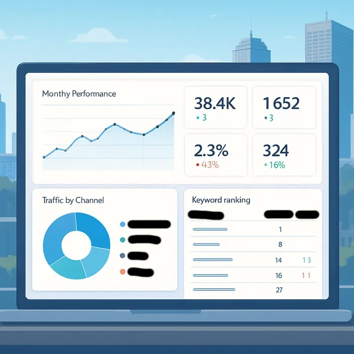 Marketer analyzing SEO content performance on dashboard
