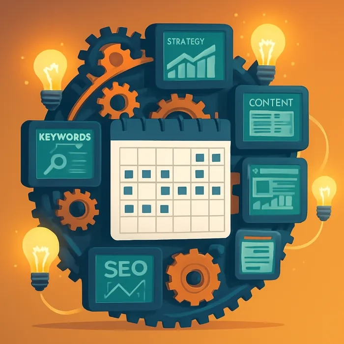 Expert strategy creation with content calendar on screen