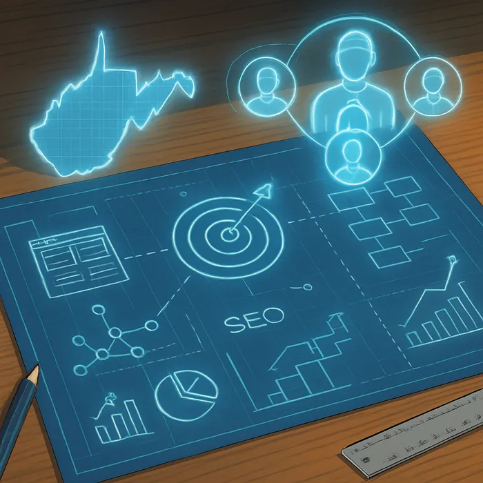 SEO strategy planning visuals on a computer screen with marketing team