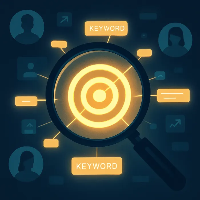 Keyword research process on computer screen