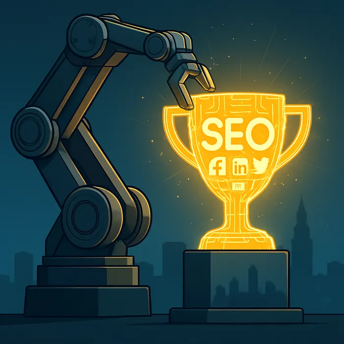 Marketing manager smiling using AtOnce SEO dashboard