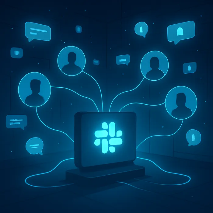Slack communication on laptop showing lightning bolt symbol