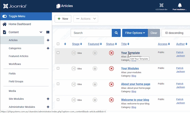 Content publishing on CMS system for construction blog