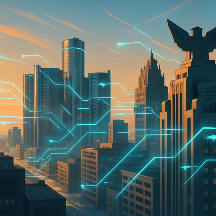 Detroit skyline with SEO graph rising