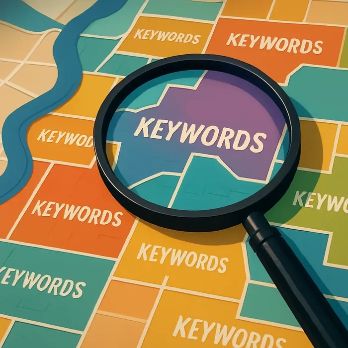 Keyword research on screen with analytics