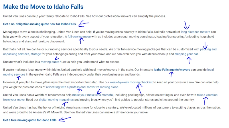 On-page SEO optimization on moving company website
