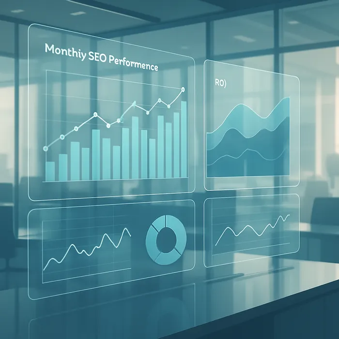 Monthly report showing SEO progress and conversion metrics