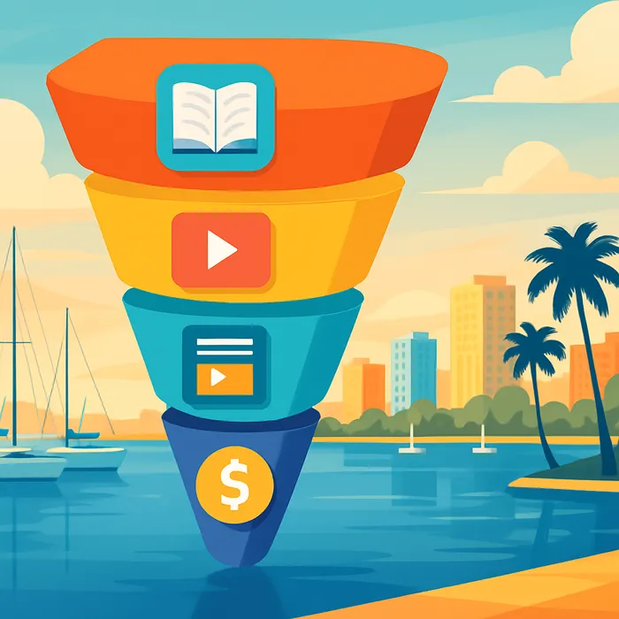 SEO content funnel showing buyer stages and conversions