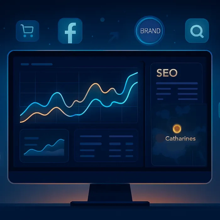 Team discussing SEO strategy in a modern office