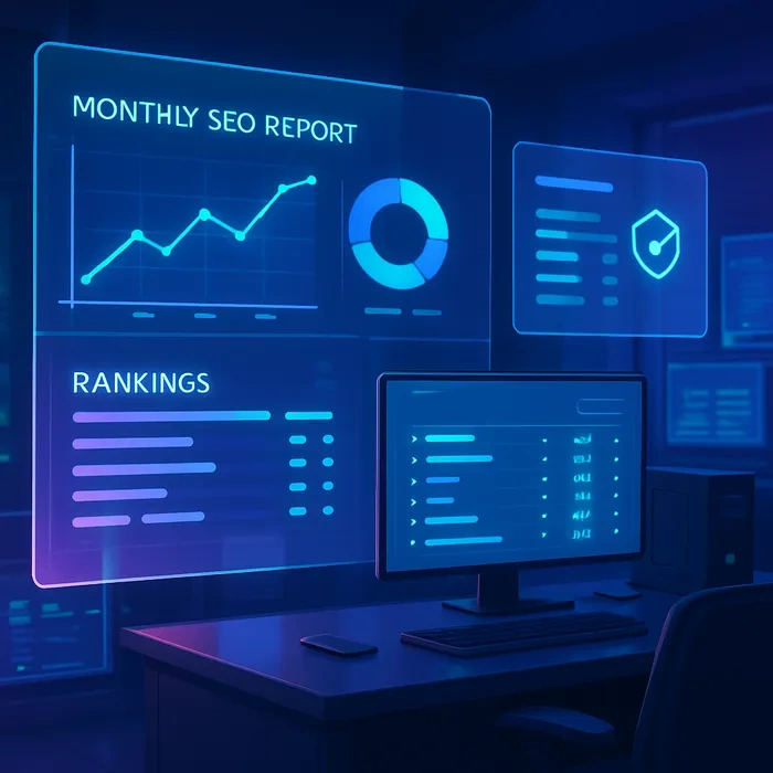 Person analyzing SEO performance metrics on laptop